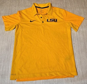 Nike Dri-Fit Golf Polo Shirt Med S LSU Tigers Authentic Gold Yellow Purple - Picture 1 of 5