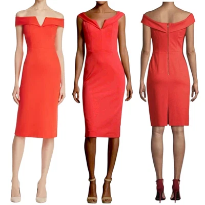 Alice + Olivia Sheath Dress sz 0 Women Sienna Off Shoulder Red Orange Dark Coral - Image 1 of 4