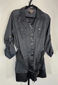 Ashley Stewart Button Down Tunic Shirt With Belt - Black - Size 18 - Picture 1 of 10
