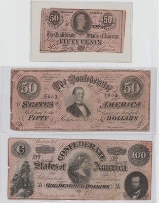 ENTIRE  1864 CONFEDERATE  SET - $0.50 CENT, $5, $10, $20, $50, $100 - Ungraded - Image 1 of 4
