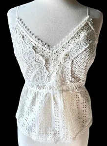 Vintage Abercrombie Y2K Babydoll Cropped Top ~ Elfenbein Ösen Spitze Top Gr. M ~ Neu mit Etikett NEU - Bild 1 von 5