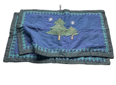 Fundas de almohada acolchadas vintage con retazos Navidad azul verde 38x24 King Cottage Foto 1 de 3
