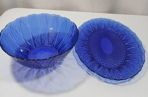 2 pc Cobalt Blue Avon Serving Platter & Bowl Royal Sapphire France Oval Glass - Picture 1 of 11
