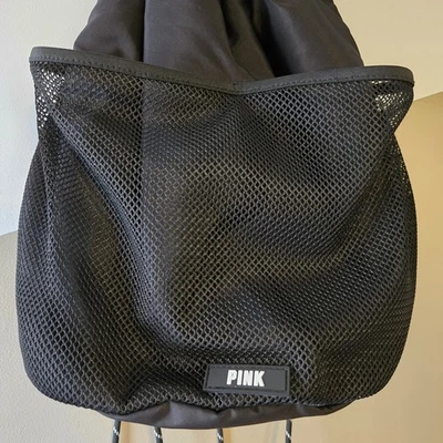 Victoria’s Secret PINK Drawstring Bag Black Authentic Recycled Adjustable  - Image 1 of 4