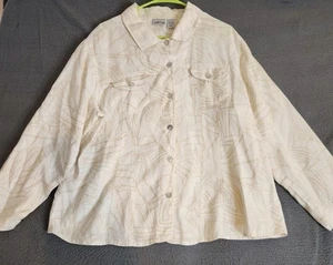 Chicos 100% Linen Palm Print Tropical Top Jacket Ivory Womens Sz 3 US 16 18 XL - Picture 1 of 8