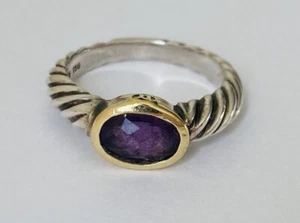 Anillo David Yurman plata esterlina oro amarillo 18K amatista noble talla 5,5 - Imagen 1 de 15