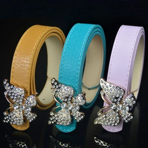 Kids Girls Leather Butterfly Pattern Buckle Belt for Jeans School Uniform - Picture 1 of 20
