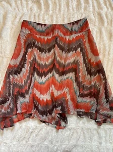 Tommy Bahama Handkerchief CORAL BROWN AQUA Print Silk Beach Skirt - Picture 1 of 8