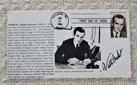 AMERICAN NEWSCASTER WALTER CRONKITE SIGNED 1994 EDWARD R. MURROW FDC ENVELOPE Cover