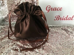 CHOCOLATE BROWN SATIN DOLLY BAG B/MAID PROM WEDDING FLOWER GIRL*UK MADE/SELLER* - Picture 1 of 26