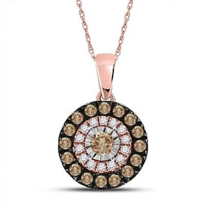 COLGANTE SOLITARIO HALO DIAMANTE MARRÓN REDONDO ORO ROSA 14K 3/8 CTW - Imagen 1 de 1