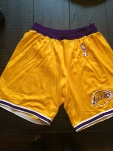Vintage Authentic Los Angeles Lakers Champion Shorts XL Rare Yellow Gold - Picture 1 of 4