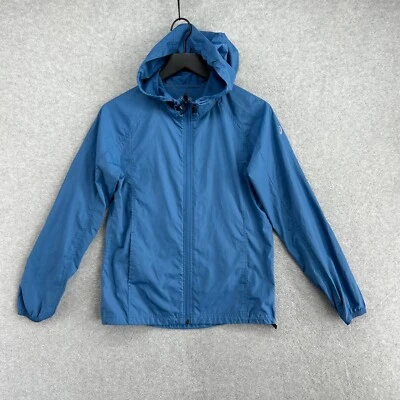 Cortavientos Asics para mujer talla pequeña azul con capucha para correr cremallera completa Foto 1 de 4