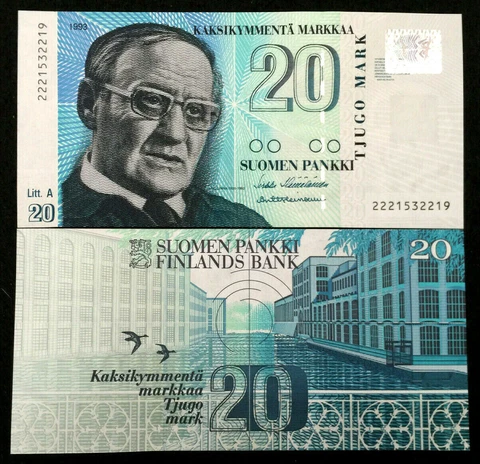 Finland 20 Markka P-123 Pre-Euro Banknote World Paper Money UNC Currency Bill Cover
