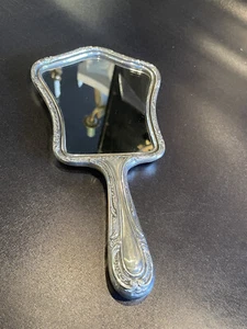 Vintage Weighted Silver Monogrammed Vanity Hand Mirror - Picture 1 of 8