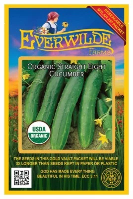 50 Organic Straight Eight Cucumber Seeds - Everwilde Farms Mylar Seed Packet - Image 1 of 3