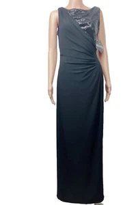 R&M Richards Black Sleeveless Ruched Sides Split Maxi length gown Dress Sz 8 - Picture 1 of 6