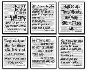 Bible Verses Wall Decor Art Prints - Set of 6 Biblical Scripture Quotes Frames - Picture 1 of 12