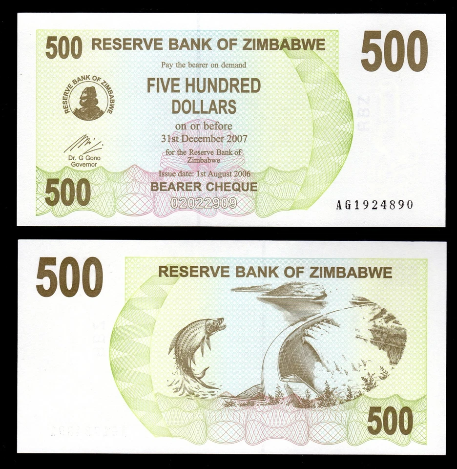 BANK NOTE WORLD FROM ZIMBABWE IN AFRICA, 1 BEARER CHEQUE OF $500, 2006  - Image 1 of 1