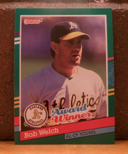 DONRUSS 1991 BASEBALL CARD BOB WELCH OAKLAND A'S ATHLETICS PITCHER AWARD WINNER
