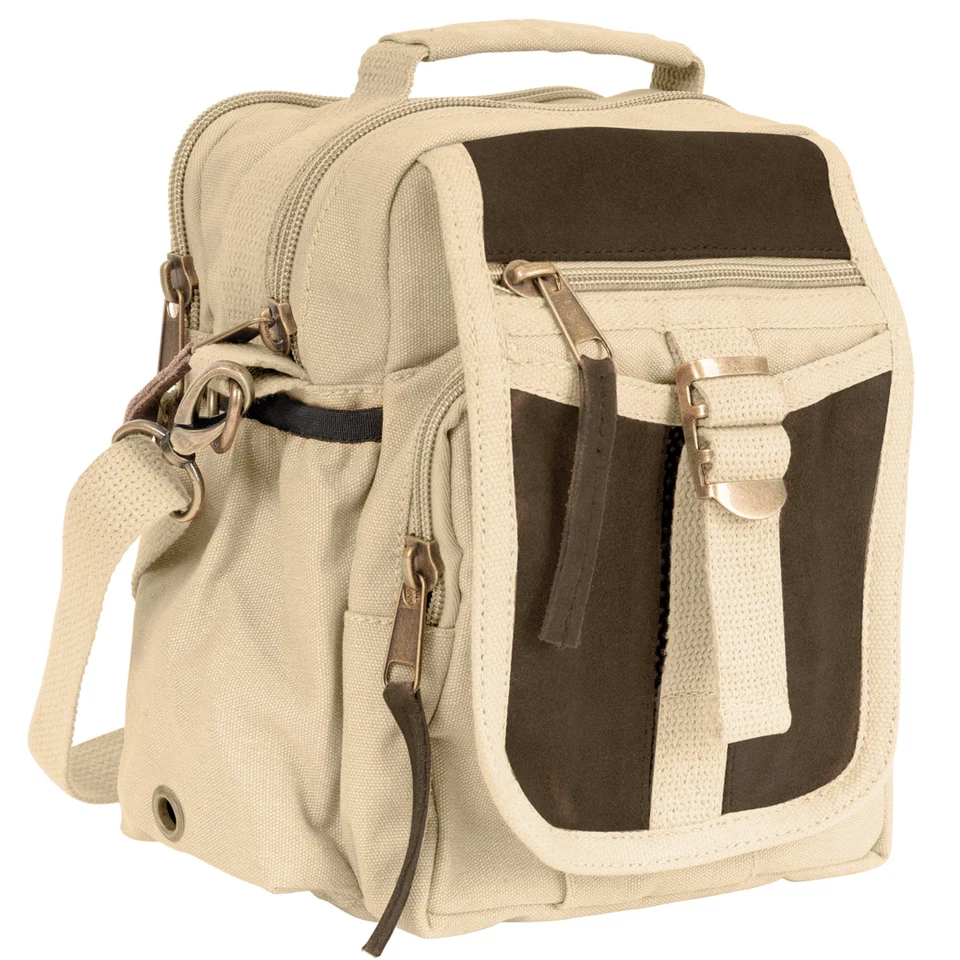Small Messenger Canvas & Leather Everyday Utility Outdoor Travel Crossbody Bag - Image 1 of 1