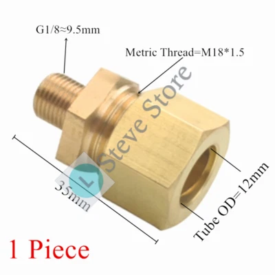12mmx 1/8 Male BSP G Thread Connector Brass Compression Fitting for 12mm OD Tube - Image 1 of 2