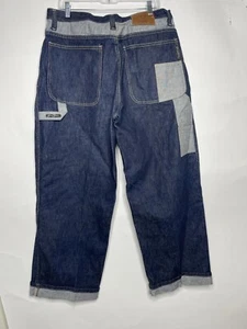 Y2K Sean John Jeans Patchwork Taglia 38 Blu Baggy Skater Anni 2000 Grunge NO BOTTONE - Foto 1 di 11