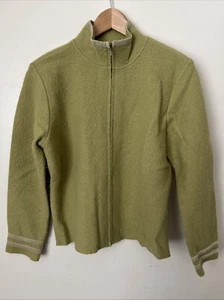 Mercer & Madison Green Boiled 100% Wool Full Zip Jacket Sweater Velvet Fitted S - Picture 1 of 7