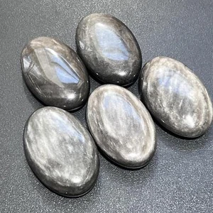 Piedra de palma de obsidiana negra brillo plateado decoración talla suministro - Imagen 1 de 2
