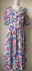 Vintage M&S Bright Floral Tea Dress UK 18 - Picture 1 of 24