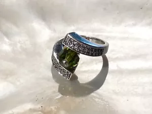 Bijou argent 925 bague solitaire cristal péridot et oxydes ring - Foto 1 di 6