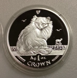 1995 Isle of Man 1 Crown Proof 1oz .999 Fine Silver Turkish Cat in Capsule 95A - Picture 1 of 5
