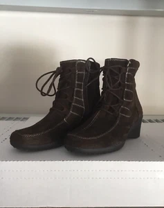 Woman’s Aerosoles Tor Guide Brown Suede Ankle Bootie Wedge Heel Zipper Size 8M - Picture 1 of 21