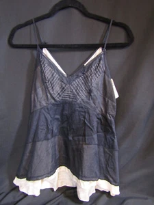NWT NATORI BERGDORF GOODMAN BLACK STRAPPY BLOUSE COTTON W/SILK LINING SIZE MED - Picture 1 of 18