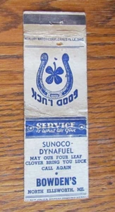 CUBIERTA BOWDEN'S SUNOCO GASOLINERA MATCHBOOK: NORTH ELLSWORTH, ME MATCHCOVER -B23 - Imagen 1 de 2