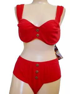 NEW NOS ujena swimsuit Vintage 80’s 2 Piece Bikini Medium Bottom Large Top Red - Picture 1 of 9