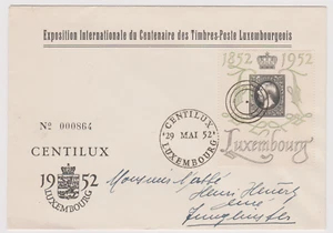 RARE LETTRE LUXEMBOURG CENTILUX 1952 CENTENAIRE DU TIMBRE 454 - Picture 1 of 1