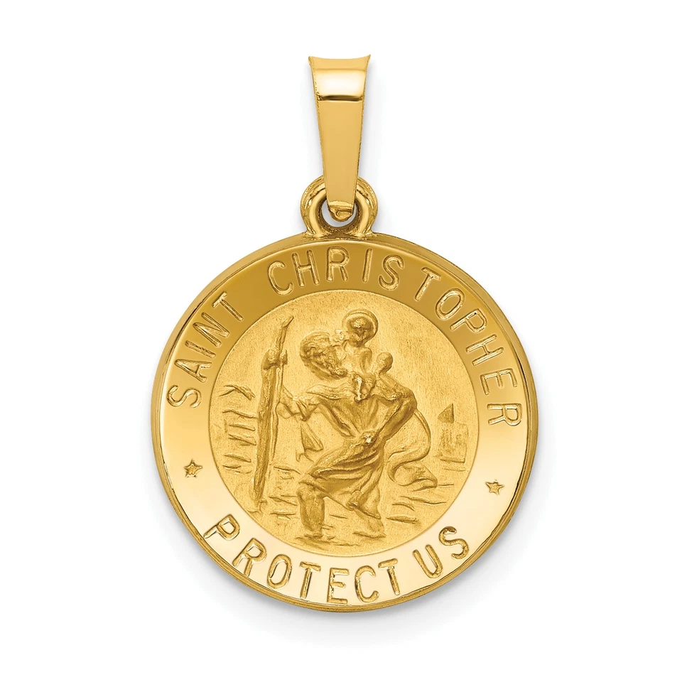 Goldia 14k Yellow Gold Polished and Satin St. Christopher Medal Pendant