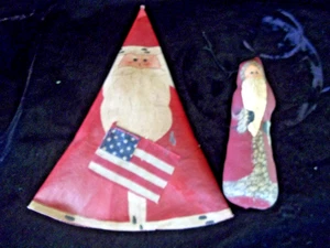 Muñecas de Papá Noel primitivas limpias conjunto primitivas tela al óleo lona pintada hecha a mano - Imagen 1 de 12