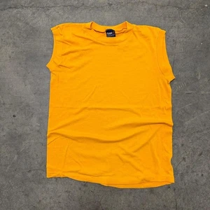 Vintage 80s Blank Cut Off Yellow T Shirt Size M - Picture 1 of 8