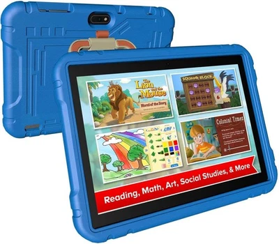 JREN 10” Kids Tablet, Android 13, 64GB, Octa-Core, 8000mAh, Blue EVA Case - Image 1 of 4