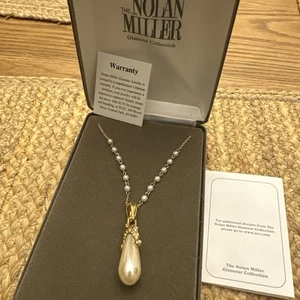 NOLAN MILLER Glamour Collection 30” Gold Tone Faux Pearl Vienna Pendant Necklace - Picture 1 of 10