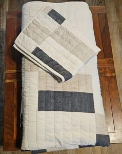 West Elm Natural Patchwork King Quilt &1 Std Sham - NWOT - Picture 1 of 7