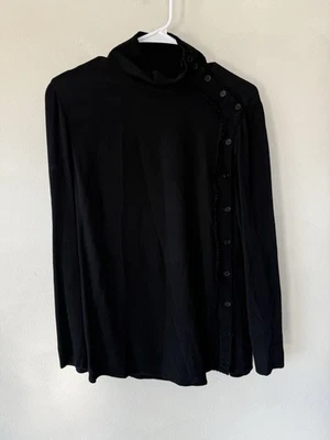 Camisa Blusa Raquel Allegra Manga Larga Mediana Negra Rayón Manga Larga Abotonada Foto 1 de 4