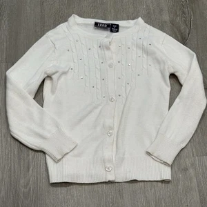 Girls 4 White Cardigan Izod Sweater with Rhinestones - Picture 1 of 5