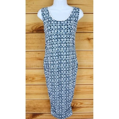 A Pea in the Pod Maternity Dress Sleeveless Scoop Neck Womens M Blue White Midi - Image 1 of 4