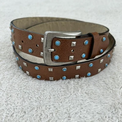 Vintage 90s Y2K Brown Faux Leather All over Studded Belt Hipster Vegan Western - Image 1 of 4
