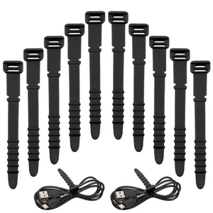 20pcs Silicone Cable Ties Reusable Zip Ties Black Elastic Cord Organizer Wire... - Picture 1 of 7