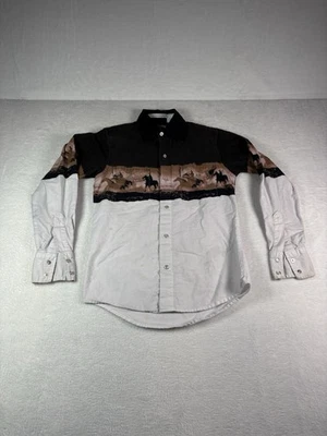 Cumberland Outfitters BOY'S Shirt Medium Black White Western Pearl Snap Horse - Image 1 of 4