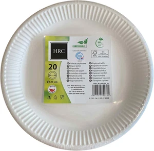 HRC Eco Piatto di Carta 23cm Bianco 20 Pezzi Compostabile Ecologico - Foto 1 di 12